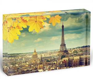 autumn leaves in Paris and Eiffel tower Acrylic Block - Canvas Art Rocks - 1