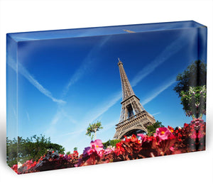 sunny morning flowers and Eiffel Tower Acrylic Block - Canvas Art Rocks - 1
